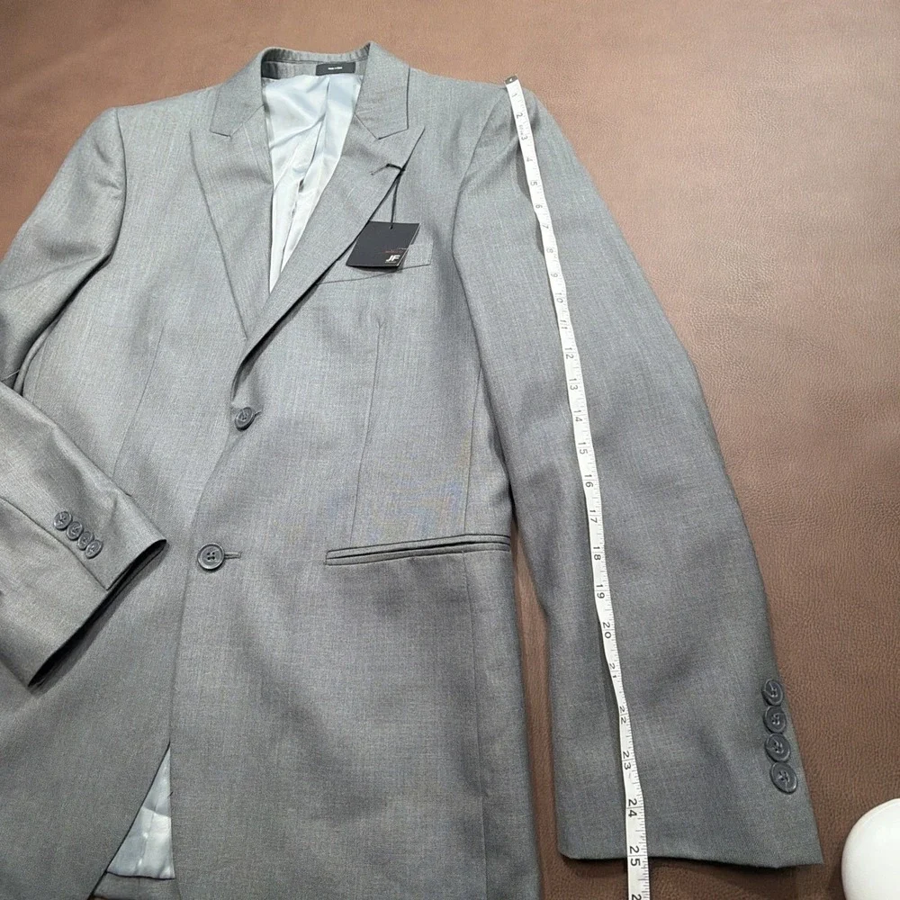 J FERRAR Modern Fit 2 Piece Full Suit Mens 36R 32x30 Sharkskin Gray Wedding New!